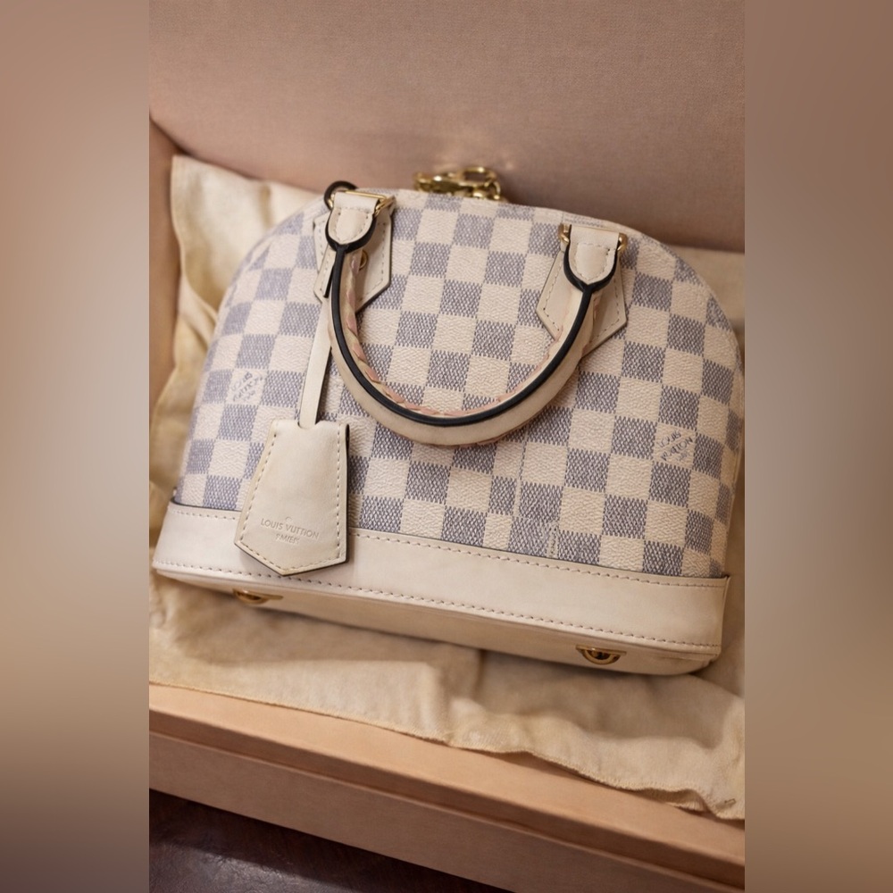 💯 Authentic Louis Vuitton Alma BB Damier Azur Braided Handles (Model N45294)Pink - Picture 6 of 17